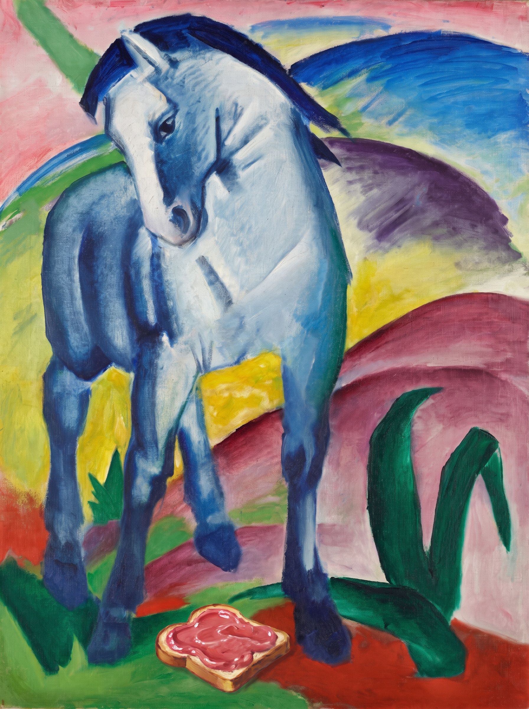 Blauw paard, in de verleiding, naar Franz Marc, 1911