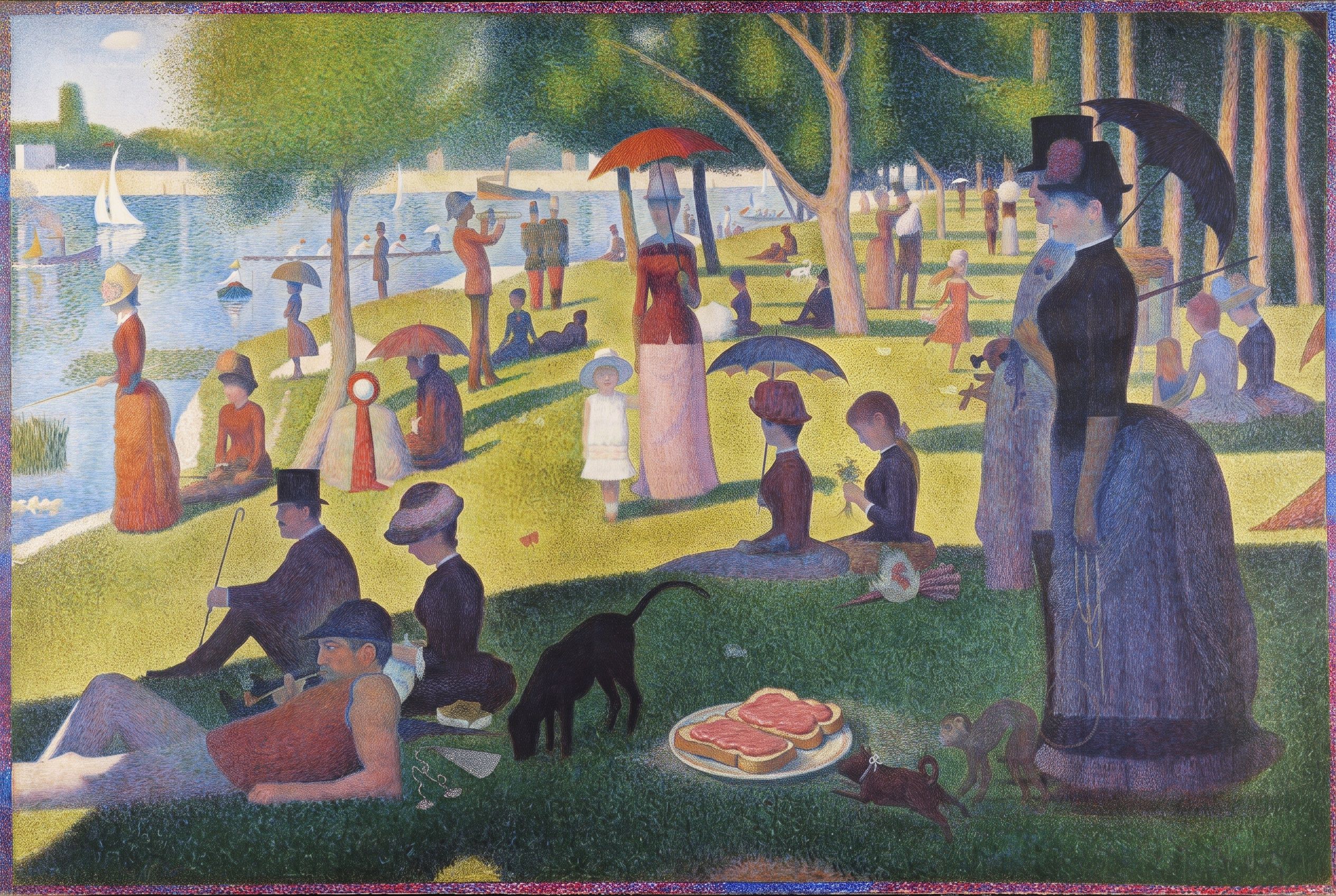 Zondag op La Grande Jatte, met picknick, naar Georges Seurat, 1884