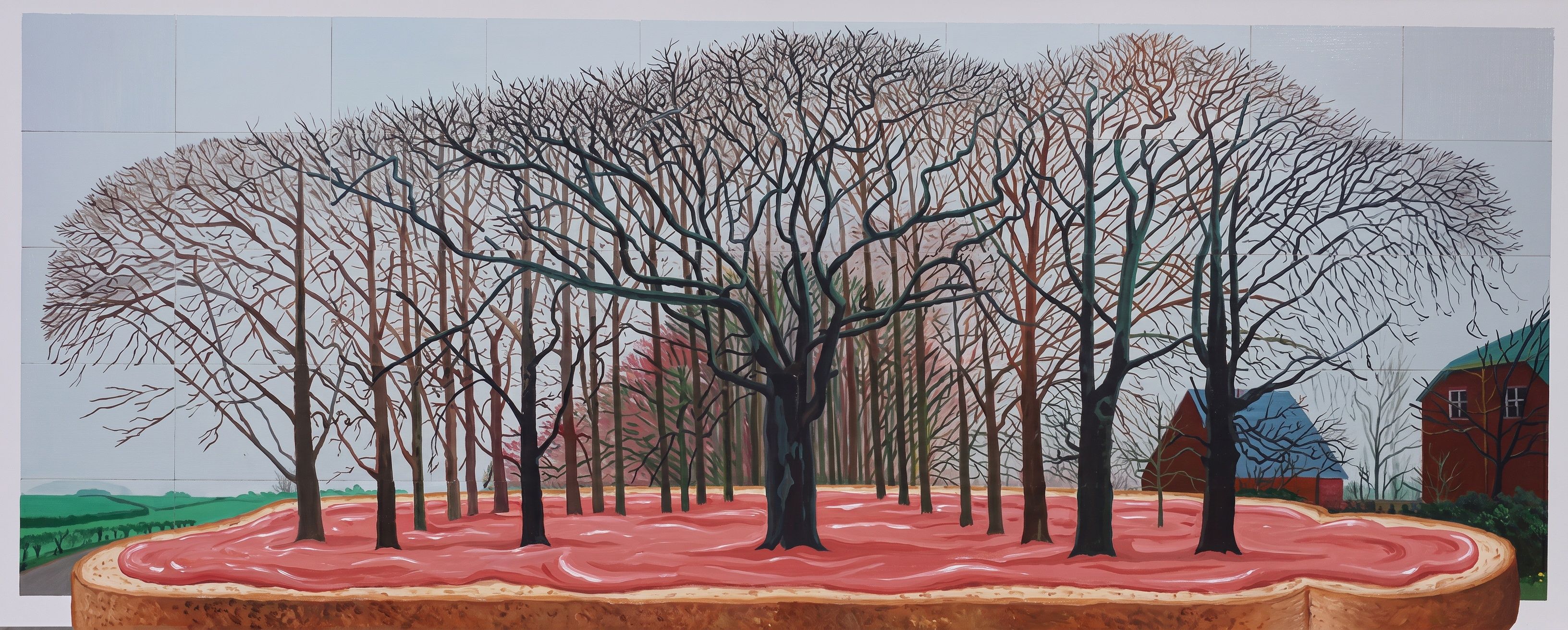 Grotere bomen bij Warter, op toast, naar David Hockney, 2007