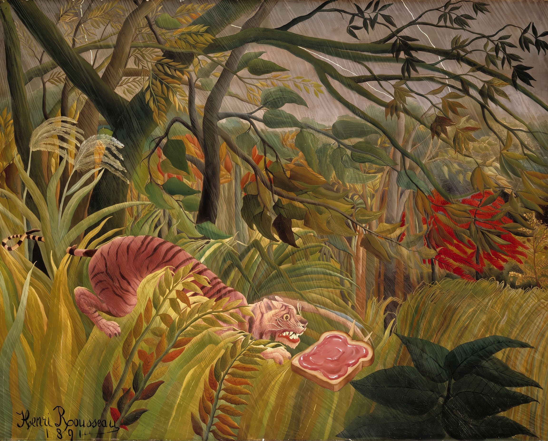 Tijger in een storm, ruikt filet, naar Henri Rousseau, 1891
