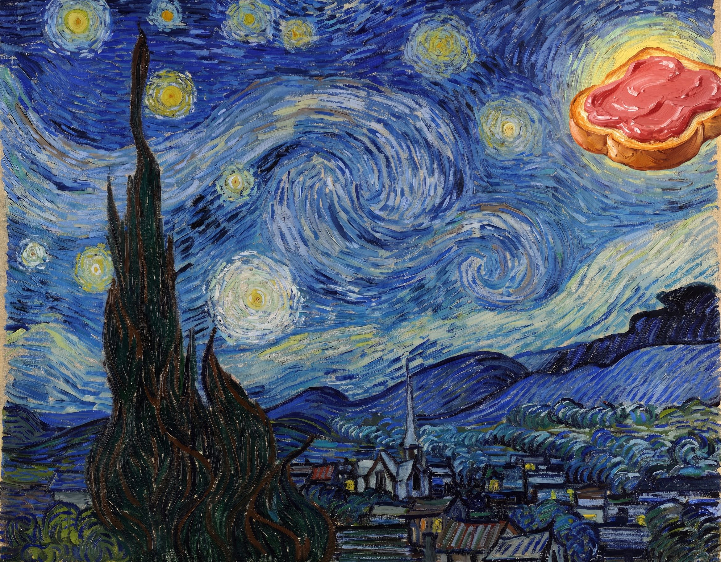 De sterrennacht, met opkomende toast, naar Vincent van Gogh, 1889